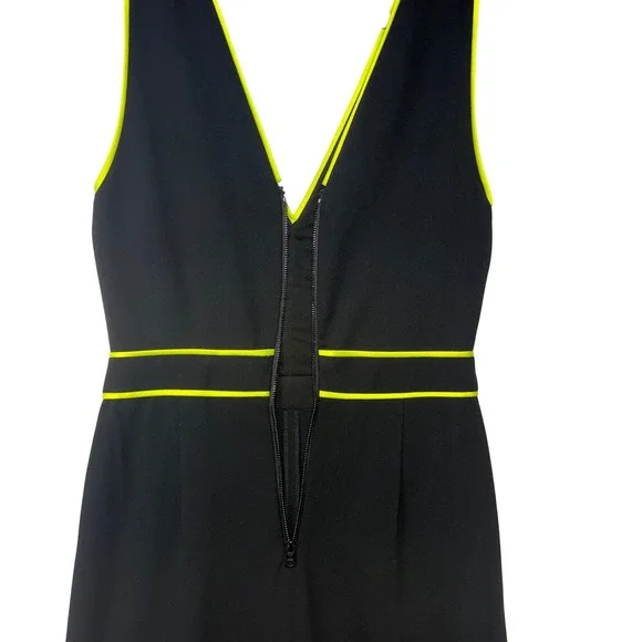 Alice + Olivia Black Neon Yellow Piping V-Neck Sleeveless Jumpsuit Size 4 - Picture 11 of 13